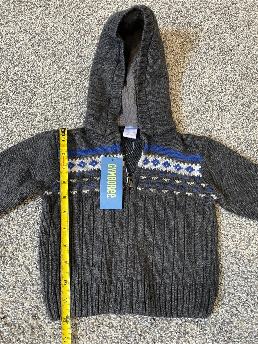 Gymboree Dark Gray Hooded Knit Zip Jacket 12-18m NWT